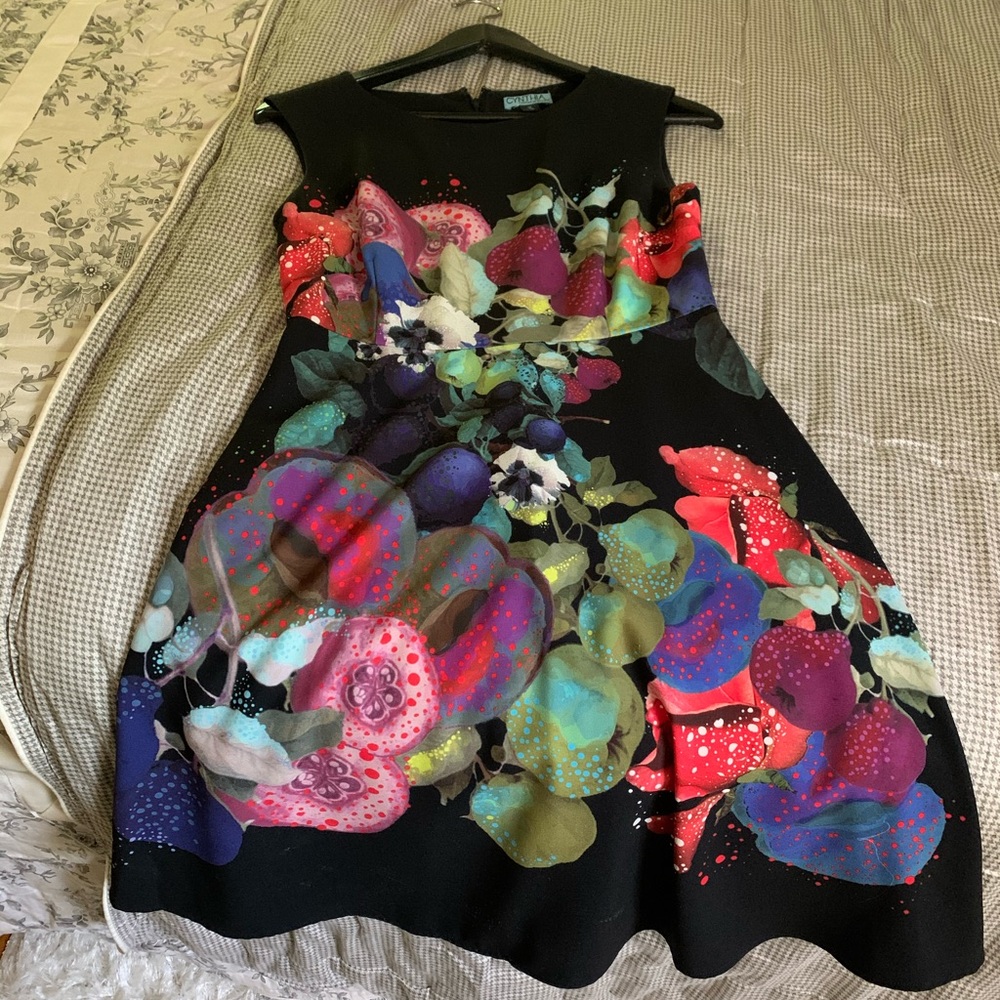 Beautiful black floral dress. More formal cocktail